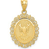 14K Yellow Gold Satin Polished Scorpio Zodiac Pendant with Textured Frame by Oro Pregiato