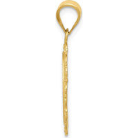 14K Yellow Gold Satin Polished Virgo Zodiac Oval Pendant with Milgrain Detail by Oro Pregiato