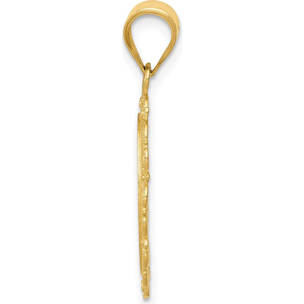 14K Yellow Gold Satin Polished Virgo Zodiac Oval Pendant with Milgrain Detail by Oro Pregiato