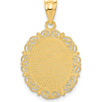 14K Yellow Gold Satin Polished Virgo Zodiac Oval Pendant with Milgrain Detail by Oro Pregiato