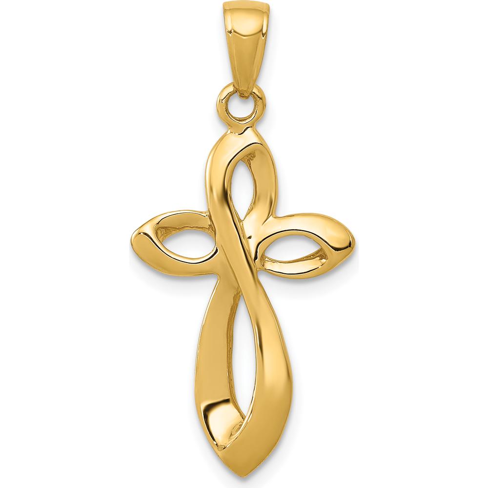 14K Yellow Gold Satin Ribbon Cross Pendant - 33mm x 16mm by Oro Pregiato