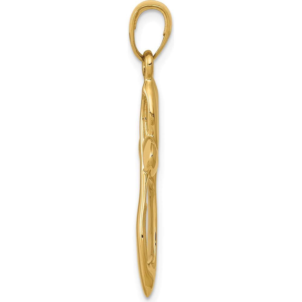14K Yellow Gold Satin Ribbon Cross Pendant - 33mm x 16mm by Oro Pregiato