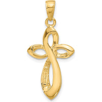14K Yellow Gold Satin Ribbon Cross Pendant - 33mm x 16mm by Oro Pregiato