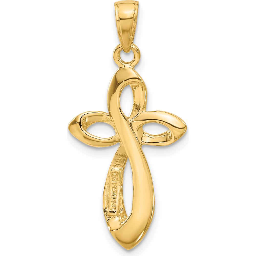 14K Yellow Gold Satin Ribbon Cross Pendant - 33mm x 16mm by Oro Pregiato