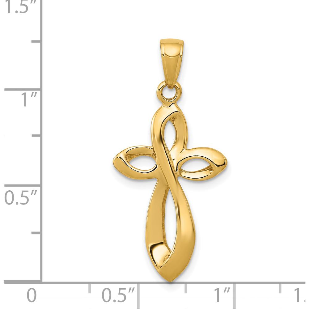 14K Yellow Gold Satin Ribbon Cross Pendant - 33mm x 16mm by Oro Pregiato
