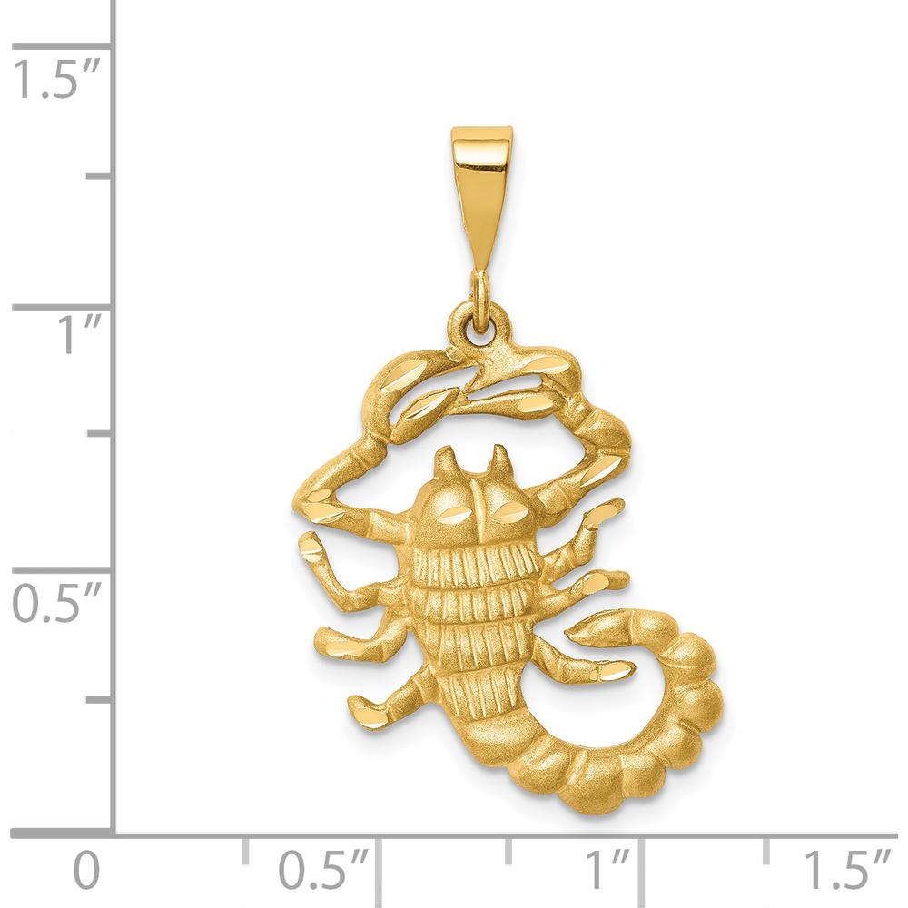 14K Yellow Gold Satin Scorpio Zodiac Charm with Diamond-Cut Detailing - 33mm Length by Oro Pregiato