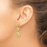 14K Yellow Gold Scallop and Sand Dollar Dangle Earrings with Polished Finish - 36.9mm Length by 0