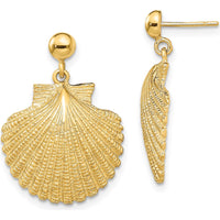 14K Yellow Gold Scallop Dangle Earrings - Polished Finish 24.3mm Drop by 0