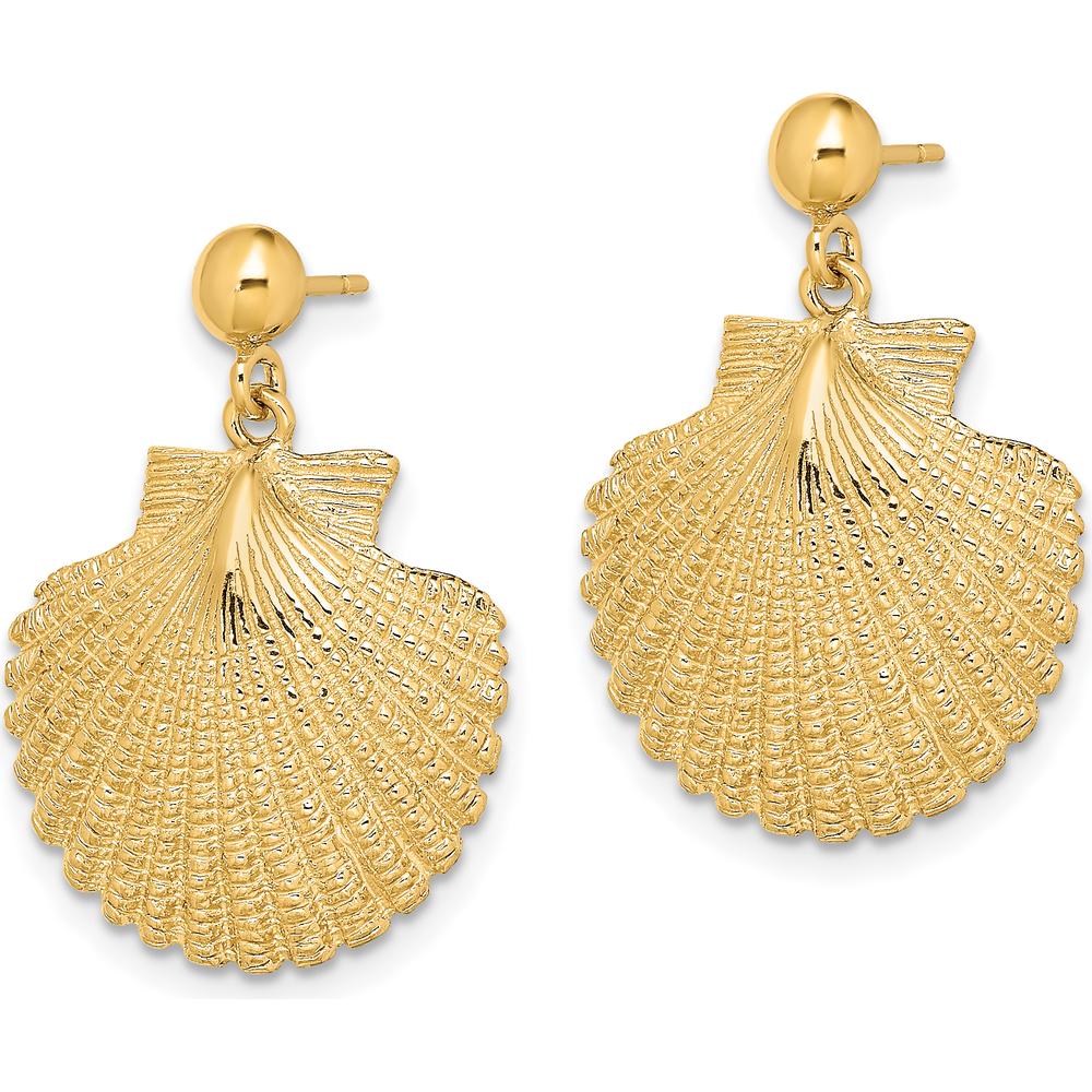 14K Yellow Gold Scallop Dangle Earrings - Polished Finish 24.3mm Drop by 0