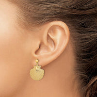 14K Yellow Gold Scallop Dangle Earrings - Polished Finish 24.3mm Drop by 0