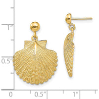14K Yellow Gold Scallop Dangle Earrings - Polished Finish 24.3mm Drop by 0