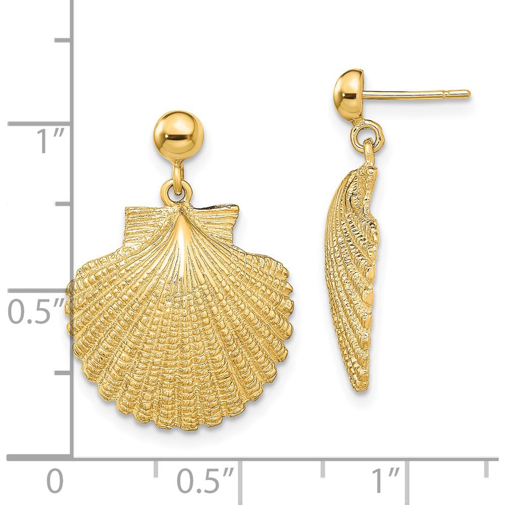 14K Yellow Gold Scallop Dangle Earrings - Polished Finish 24.3mm Drop by 0