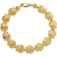 14K Yellow Gold Scallop Shell 7.25" Bracelet with Textured Finish by Oro Pregiato