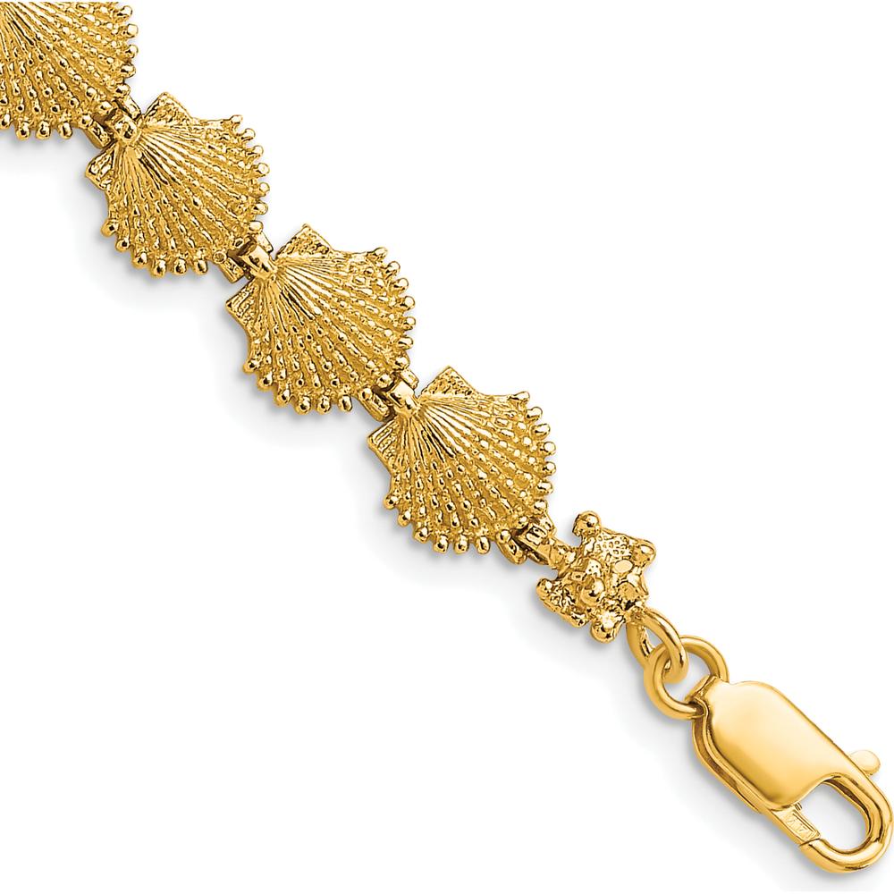 14K Yellow Gold Scallop Shell Bracelet with Textured Design - 7" Length by Oro Pregiato