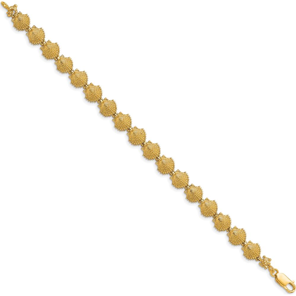 14K Yellow Gold Scallop Shell Bracelet with Textured Design - 7" Length by Oro Pregiato