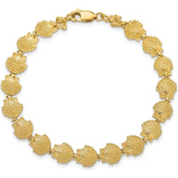 14K Yellow Gold Scallop Shell Bracelet with Textured Design - 7" Length by Oro Pregiato