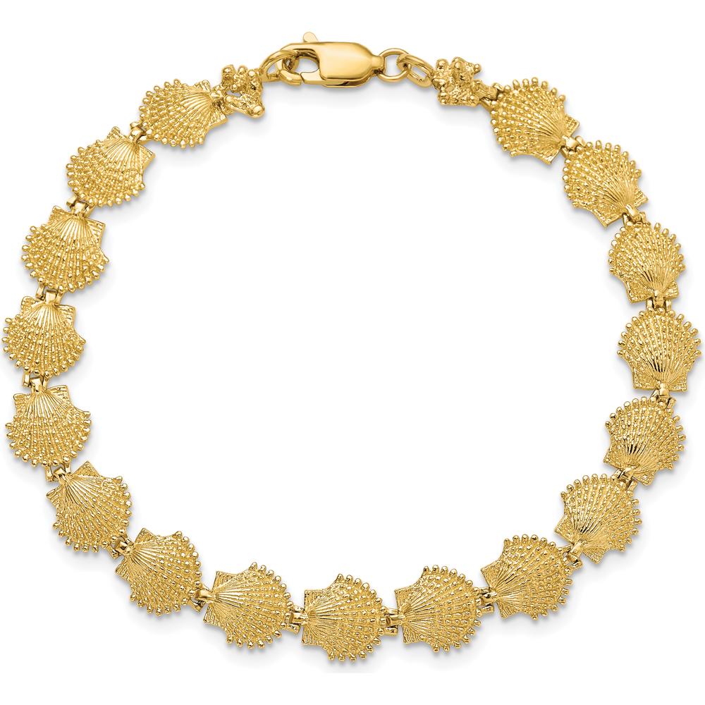 14K Yellow Gold Scallop Shell Bracelet with Textured Design - 7" Length by Oro Pregiato