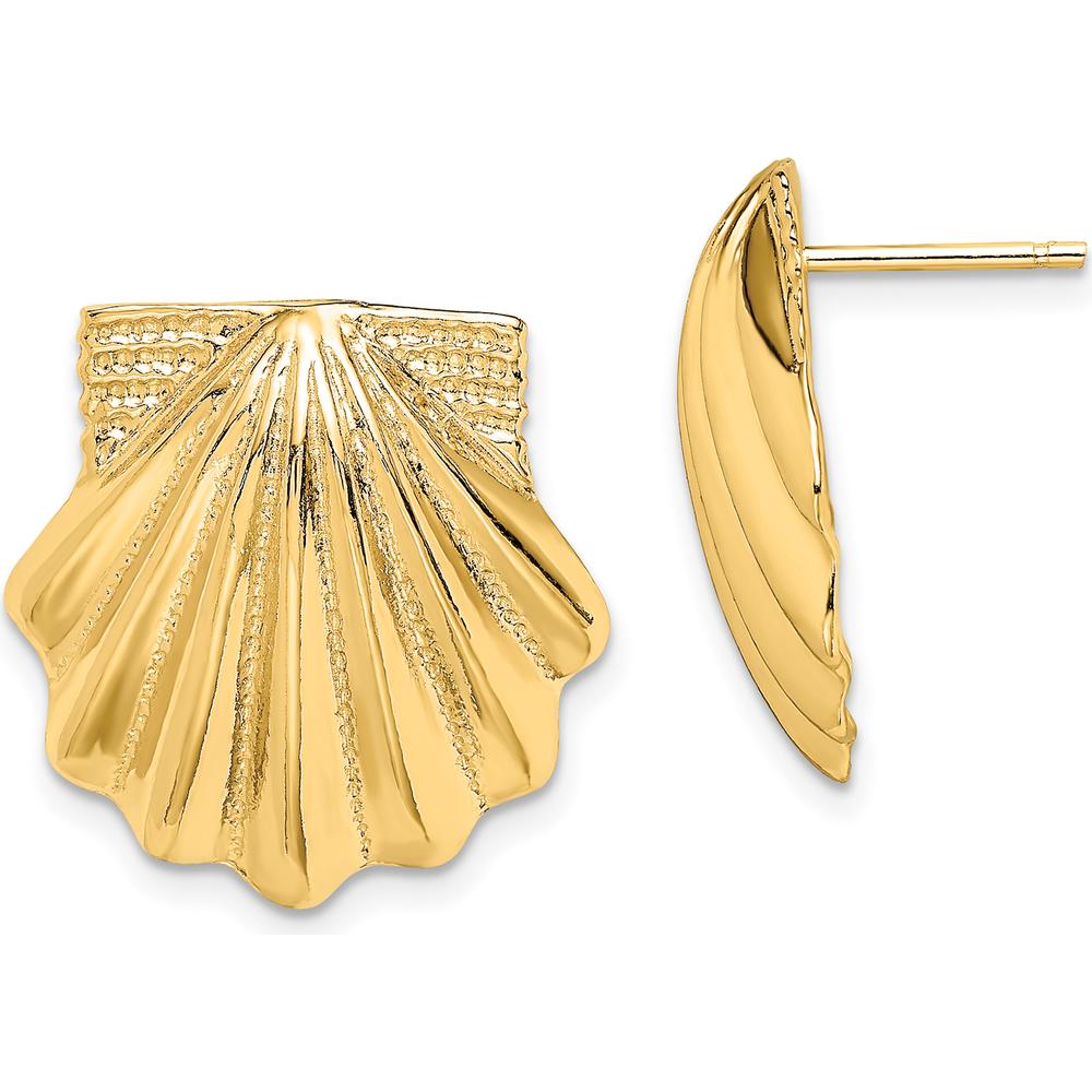 14K Yellow Gold Scallop Shell Button Earrings - Polished Finish by 0