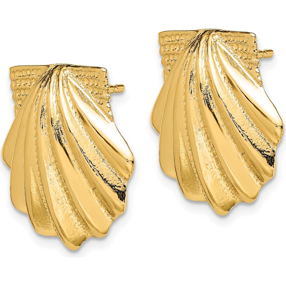 14K Yellow Gold Scallop Shell Button Earrings - Polished Finish by 0