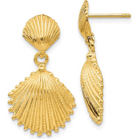 14K Yellow Gold Scallop Shell Dangle Earrings - 26mm Length by Oro Pregiato