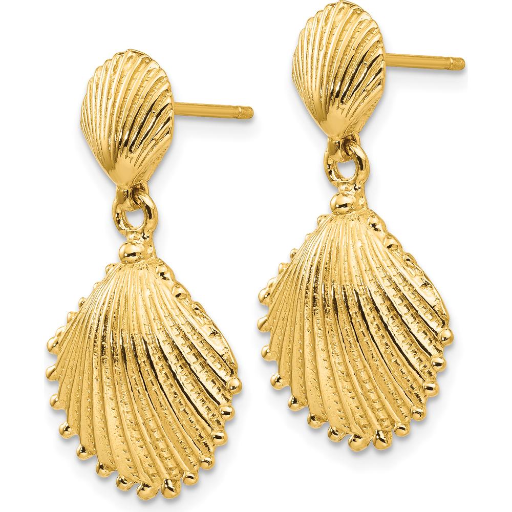 14K Yellow Gold Scallop Shell Dangle Earrings - 26mm Length by Oro Pregiato