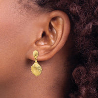 14K Yellow Gold Scallop Shell Dangle Earrings - 26mm Length by Oro Pregiato