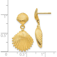 14K Yellow Gold Scallop Shell Dangle Earrings - 26mm Length by Oro Pregiato