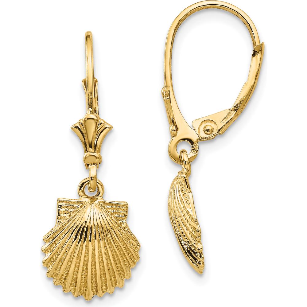 14K Yellow Gold Scallop Shell Leverback Drop Earrings by Oro Pregiato