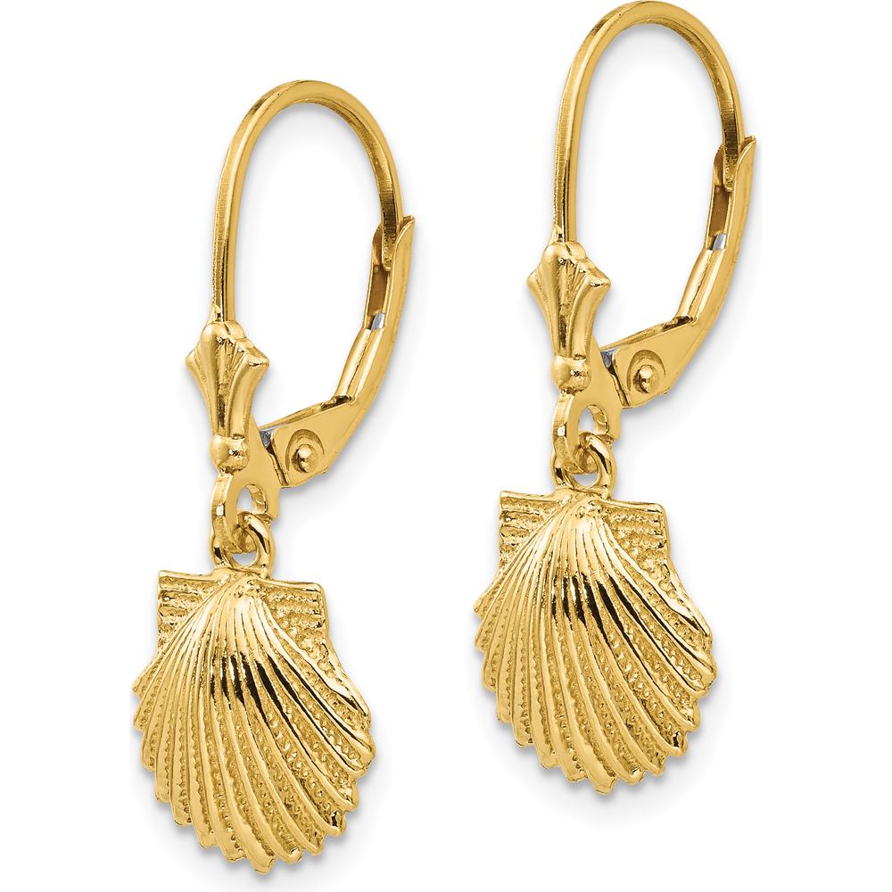 14K Yellow Gold Scallop Shell Leverback Drop Earrings by Oro Pregiato
