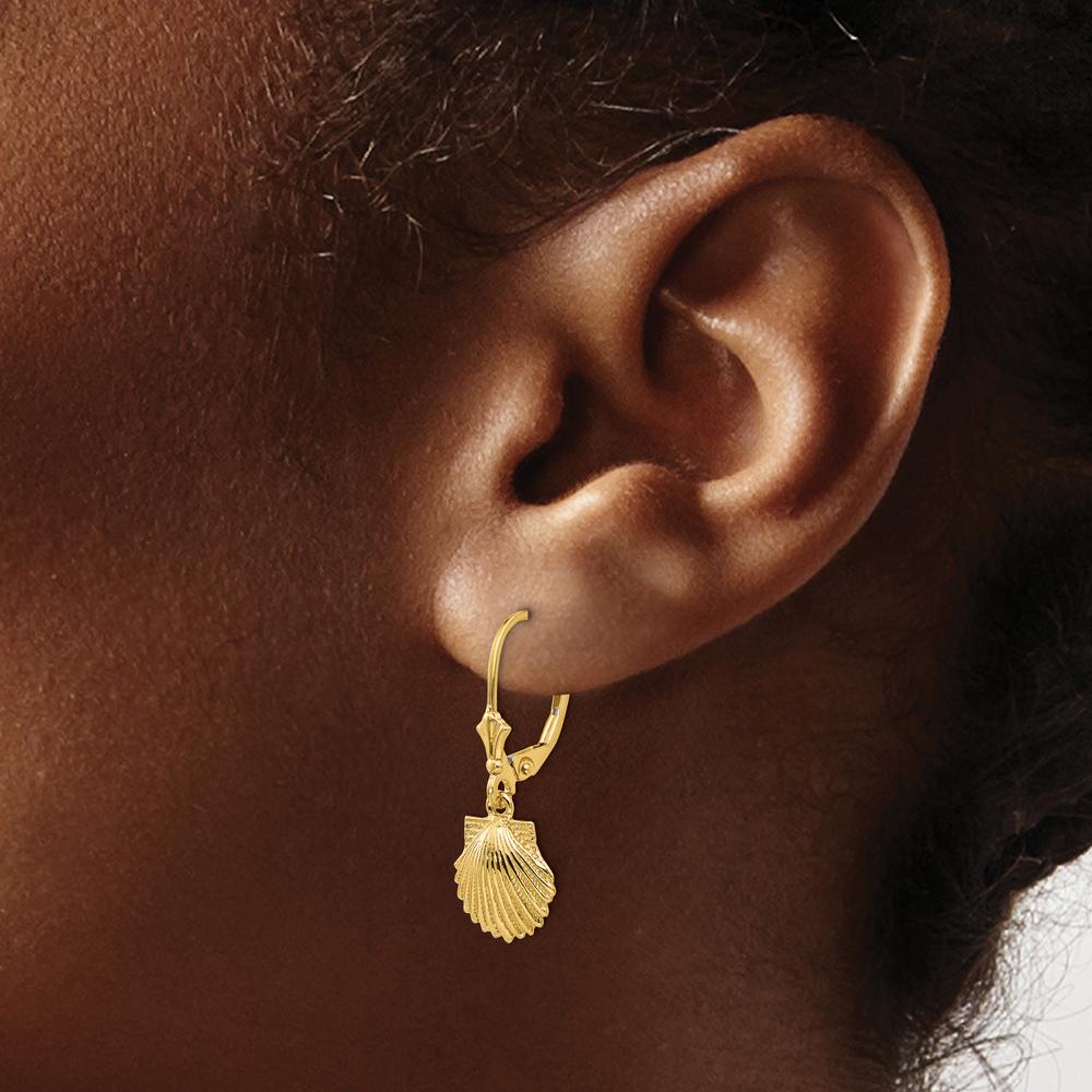 14K Yellow Gold Scallop Shell Leverback Drop Earrings by Oro Pregiato