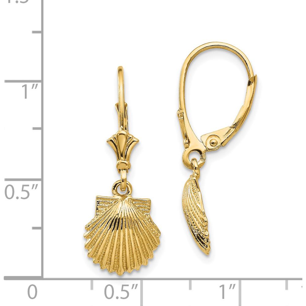 14K Yellow Gold Scallop Shell Leverback Drop Earrings by Oro Pregiato