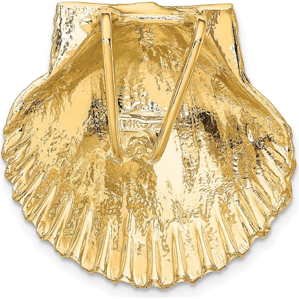 14K Yellow Gold Scallop Shell Omega Slide Pendant - Polished & Textured Design by Oro Pregiato