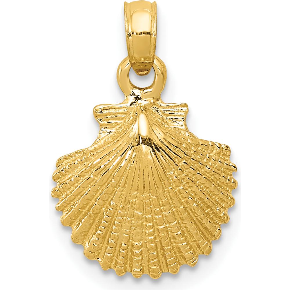 14K Yellow Gold Scallop Shell Pendant with Textured Finish - 19mm Length by Oro Pregiato