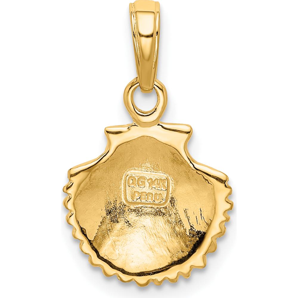 14K Yellow Gold Scallop Shell Pendant with Textured Finish - 19mm Length by Oro Pregiato