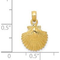 14K Yellow Gold Scallop Shell Pendant with Textured Finish - 19mm Length by Oro Pregiato