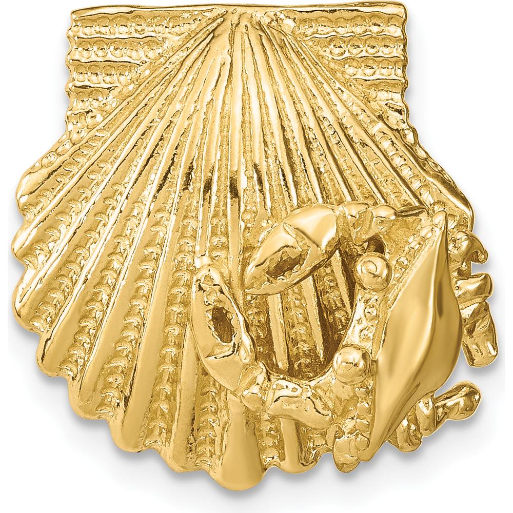 14K Yellow Gold Scallop Shell with Crab Omega Slide Pendant - Polished Finish by 0