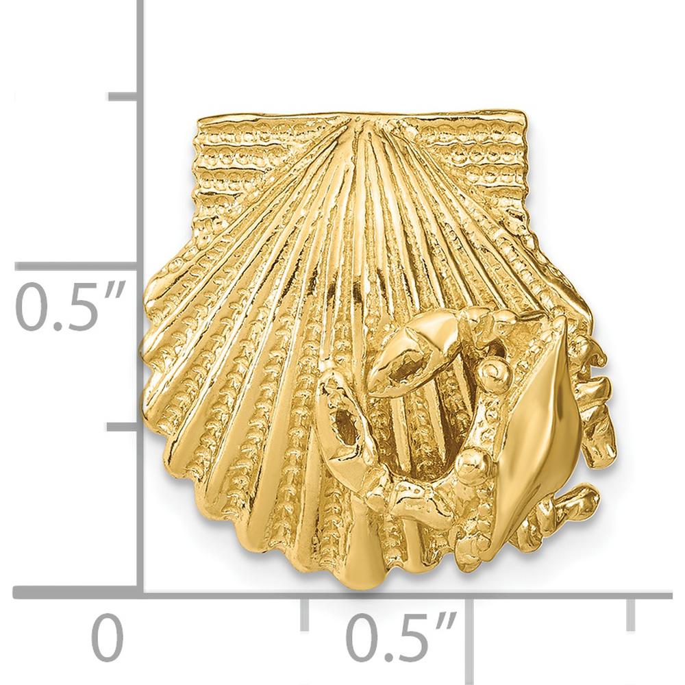 14K Yellow Gold Scallop Shell with Crab Omega Slide Pendant - Polished Finish by 0