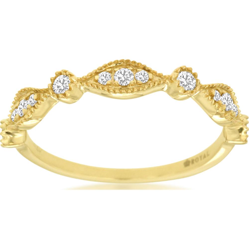 14K Yellow Gold Scalloped Diamond Wedding Band with Milgrain Detail and Round Diamonds - 0.20 Carat Total Weight - Royal Jewelry
