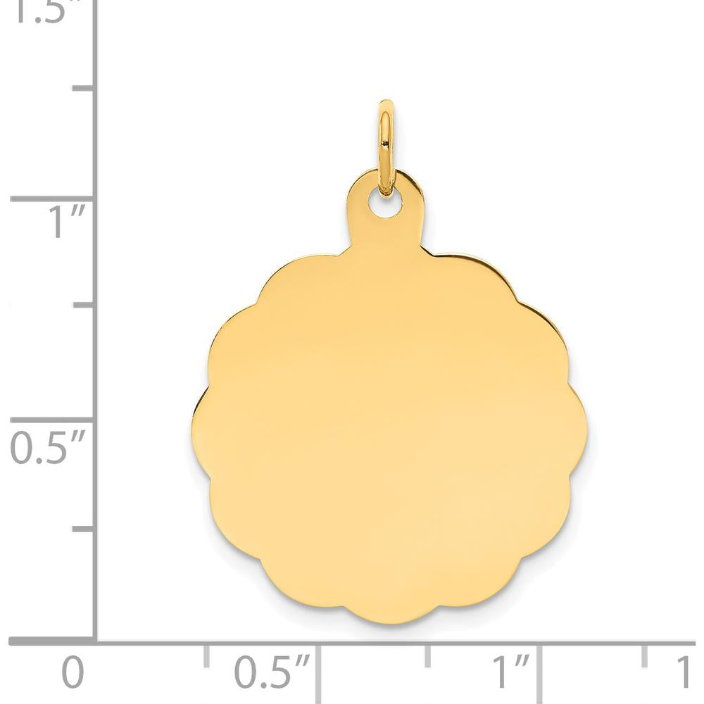 14K Yellow Gold Scalloped Disc Charm - Engravable Personalized Pendant by Oro Pregiato