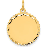 14K Yellow Gold Scalloped Disc Charm - Engravable Polished Pendant with Diamond-Cut Texture by Oro Pregiato