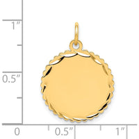 14K Yellow Gold Scalloped Disc Charm - Engravable Polished Pendant with Diamond-Cut Texture by Oro Pregiato