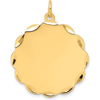 14K Yellow Gold Scalloped Disc Charm with Diamond-Cut Detailing - Engravable Personalized Pendant by Oro Pregiato