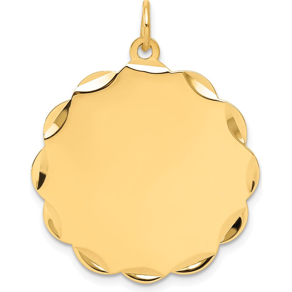 14K Yellow Gold Scalloped Disc Charm with Diamond-Cut Detailing - Engravable Personalized Pendant by Oro Pregiato
