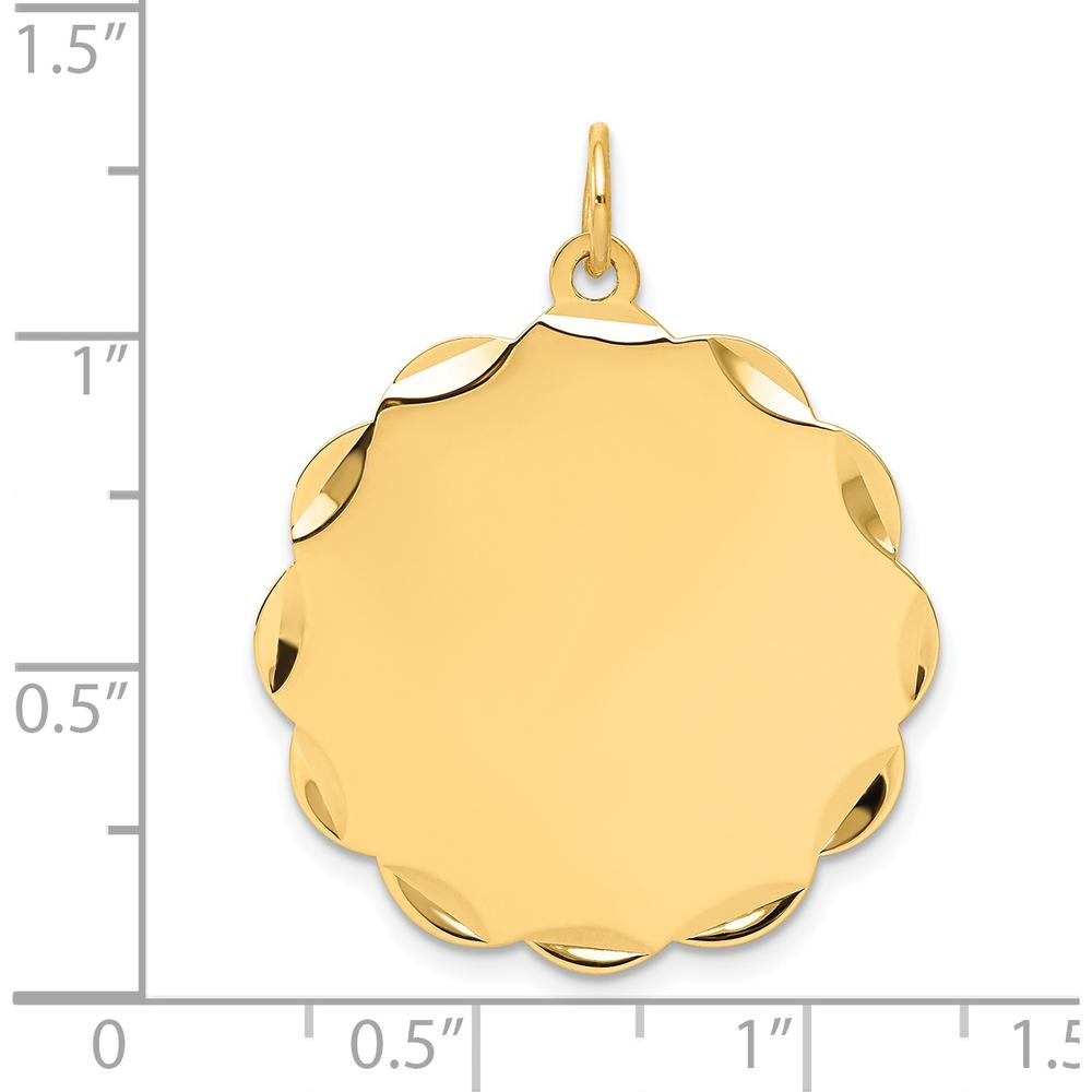 14K Yellow Gold Scalloped Disc Charm with Diamond-Cut Detailing - Engravable Personalized Pendant by Oro Pregiato