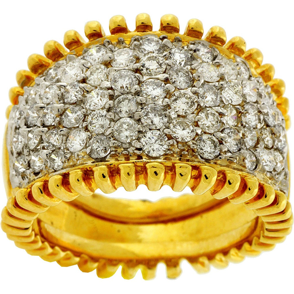 14K Yellow Gold Scalloped Edge Band with Pavé Set Round Diamonds - 1.70 Carat Total Diamond Weight - Royal Jewelry