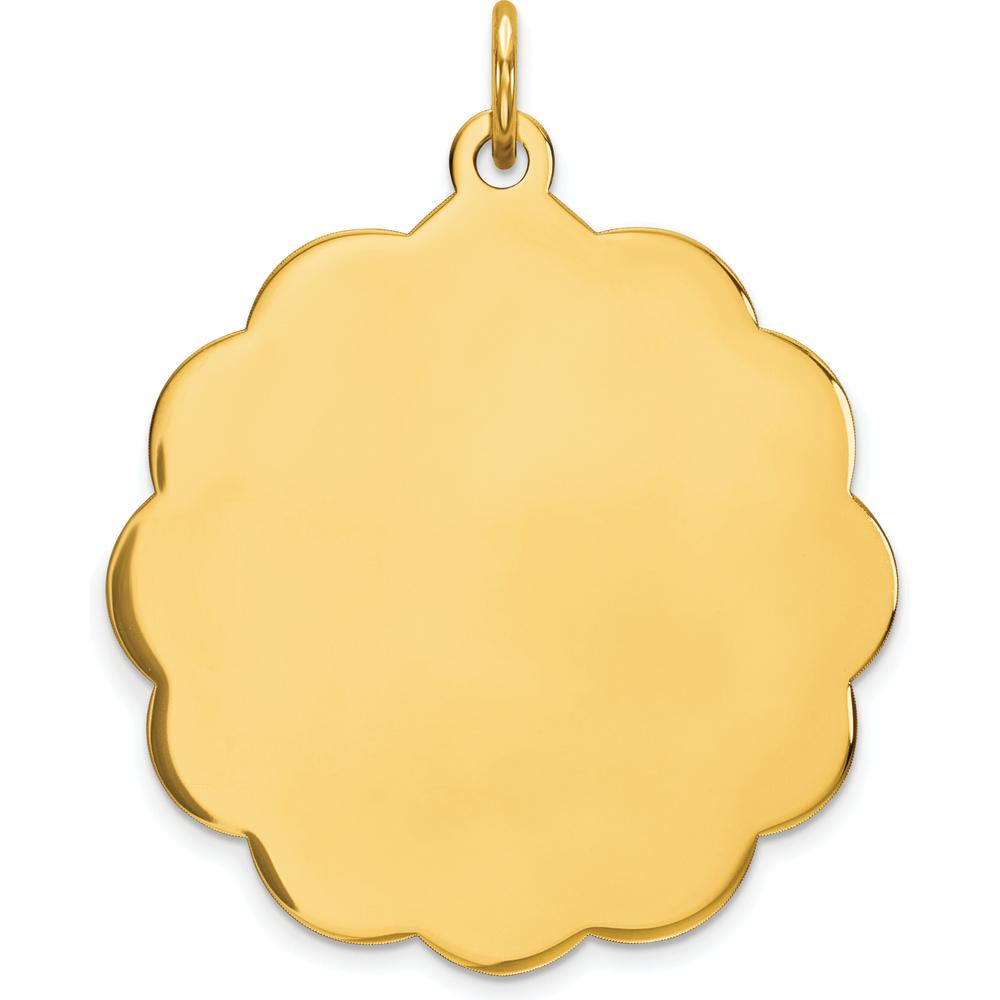 14K Yellow Gold Scalloped Engravable Disc Charm Pendant - 31mm by Oro Pregiato