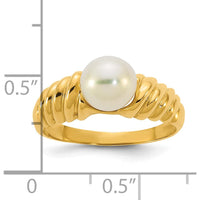 14K Yellow Gold Scalloped Shank Ring with 6 - 7mm Round White Freshwater Cultured Pearl by Monteluci Fine Jewelry