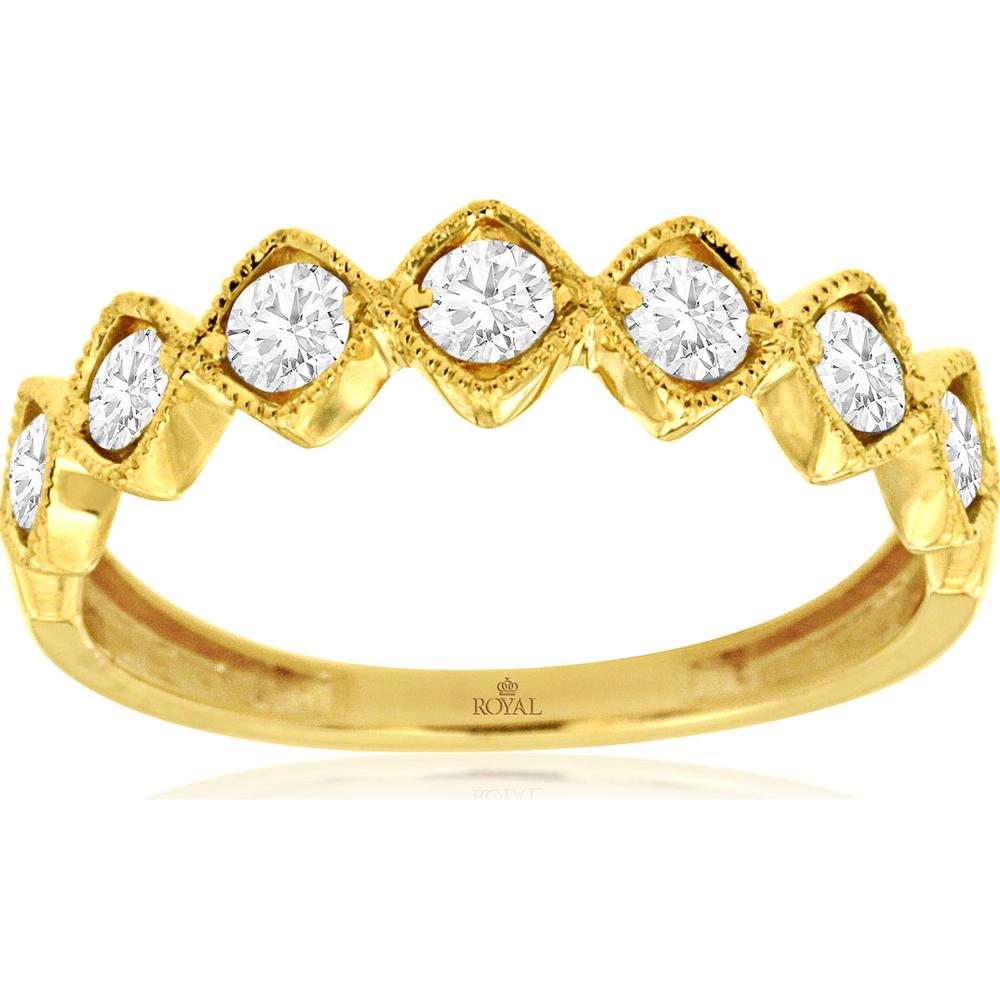 14K Yellow Gold Scalloped Wedding Band with Milgrain-Set Round Diamonds - 0.50 Carat Total Diamond Weight - Royal Jewelry