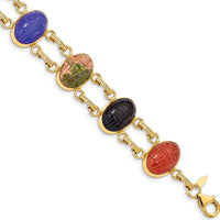 14K Yellow Gold Scarab Bracelet with Multi-Color Onyx, Carnelian, Epidote, and Tiger's Eye Stones - 7" Length by Oro Pregiato