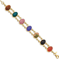 14K Yellow Gold Scarab Bracelet with Multi-Color Onyx, Carnelian, Epidote, and Tiger's Eye Stones - 7" Length by Oro Pregiato